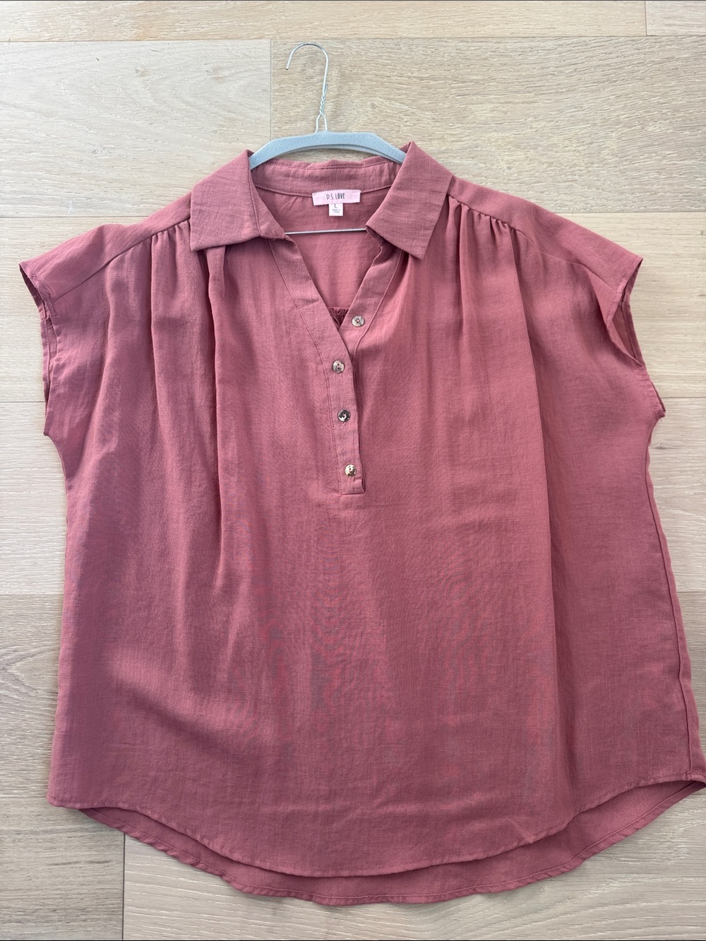 Rosewood Cap Sleeve Button V-Neck Blouse